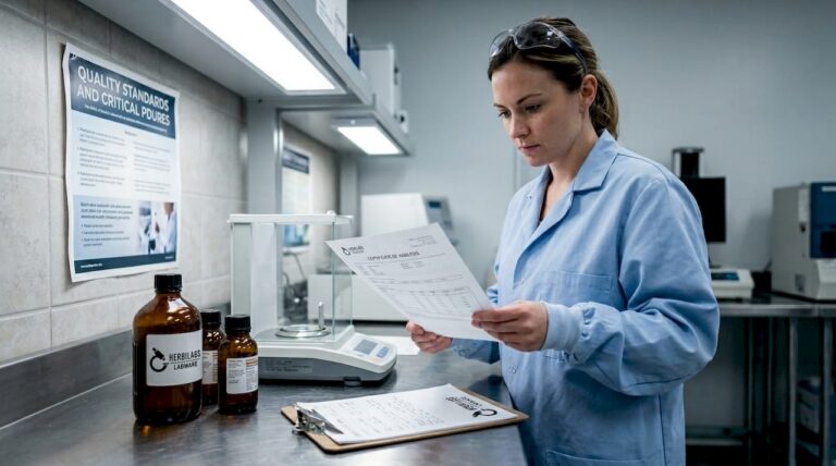 Lab technician reviewing reagent certification