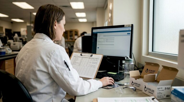 Lab technician updating consumables inventory manually