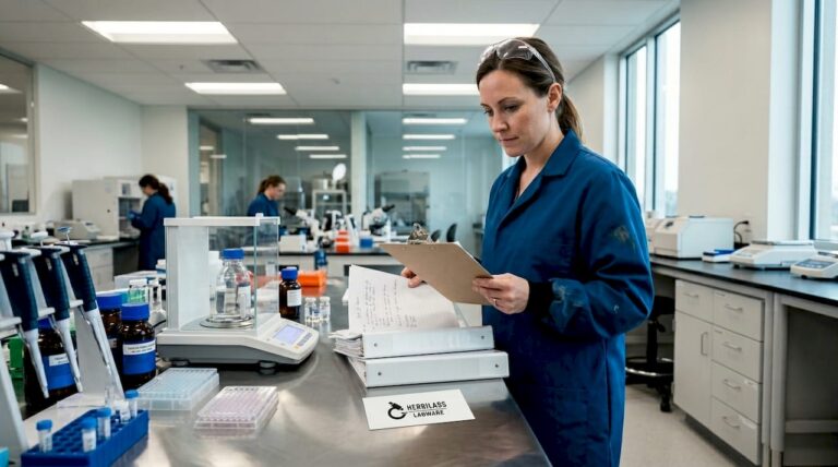 Lab manager reviewing compliance documentation