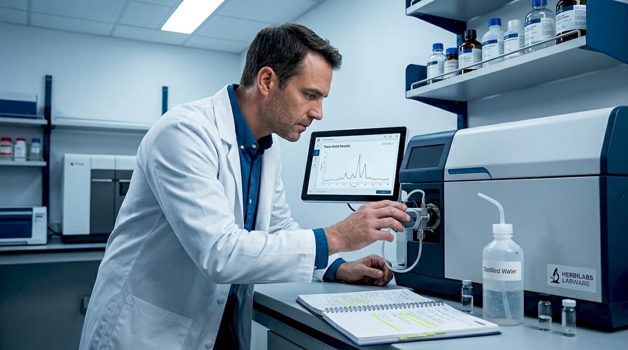 Scientist calibrating ICP-MS instrument