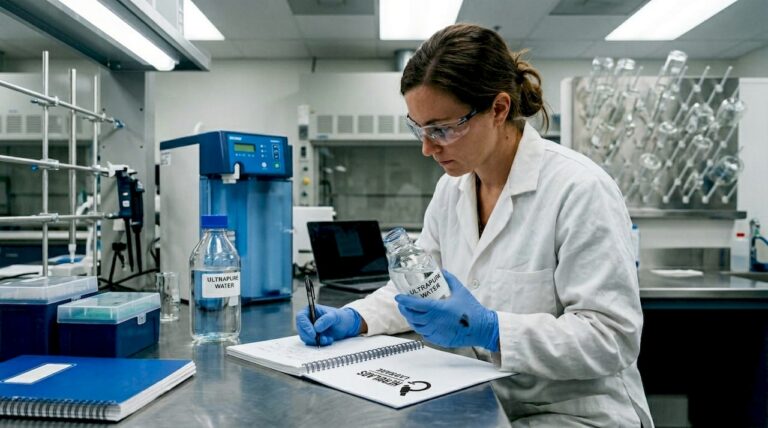 Scientist testing water purity in laboratory