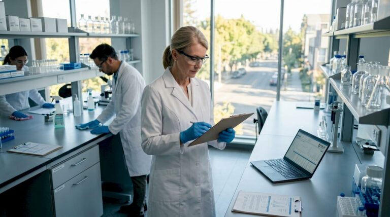 Laboratory technician overseeing contamination prevention steps