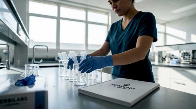 Scientist handling glass and plastic labware