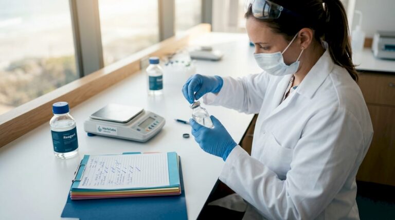 Lab tech opening sterile reagent vial