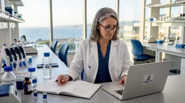 Scientist reviewing research reliability at lab bench