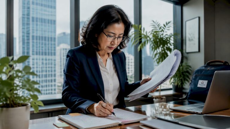 Analyst reviewing research standards documents