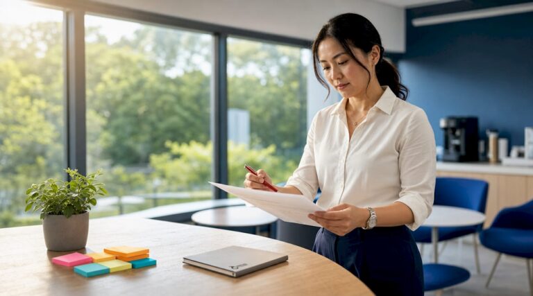 Lab quality manager reviewing certification documents