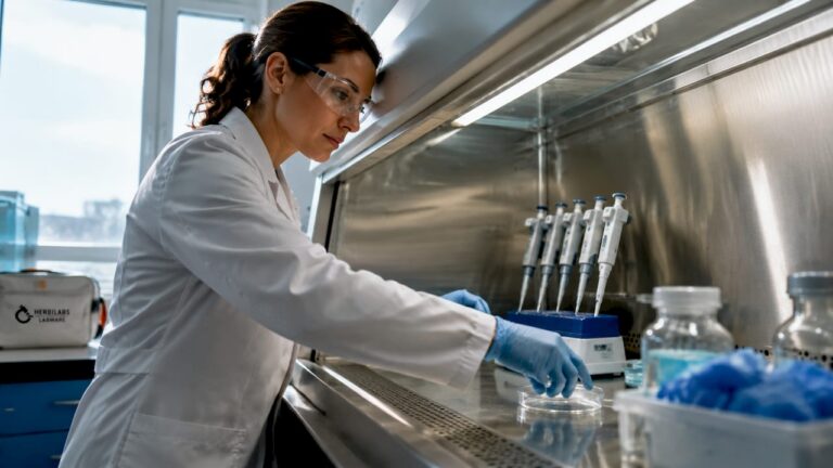 Laboratory technician arranging sterile lab equipment