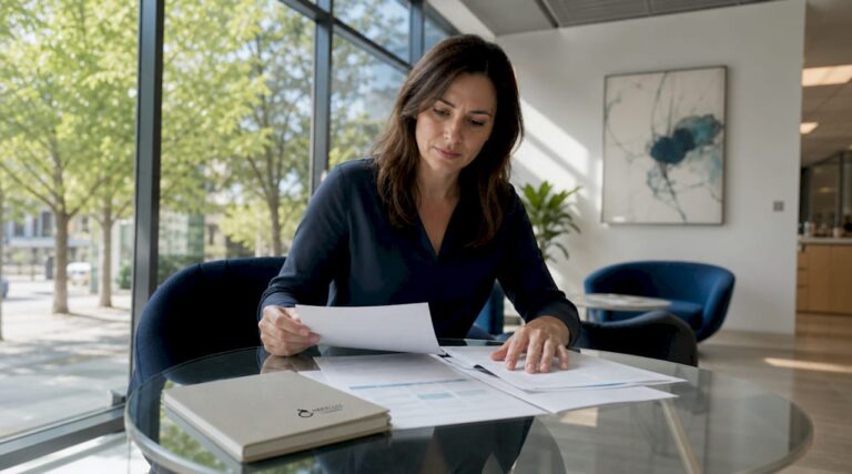 Lab manager reviewing ISO compliance documents