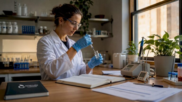 Lab technician preparing bacteriostatic water syringe