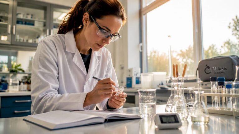 Researcher labeling opened bacteriostatic water vial
