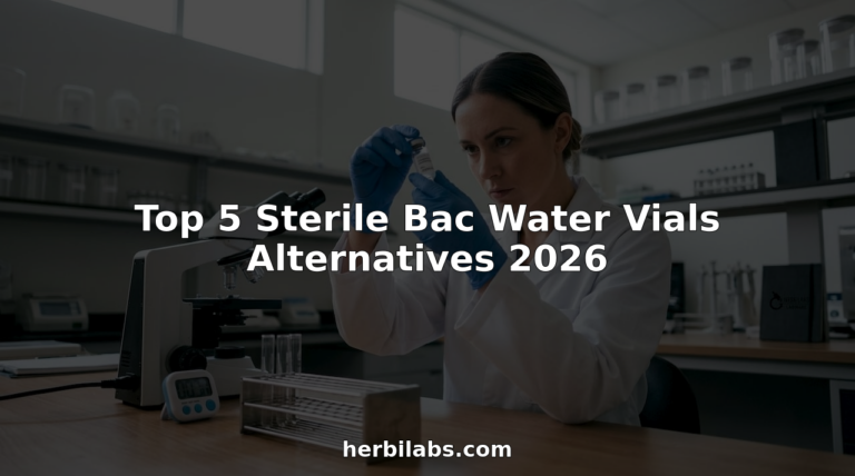 Lab technician inspecting sterile water vial